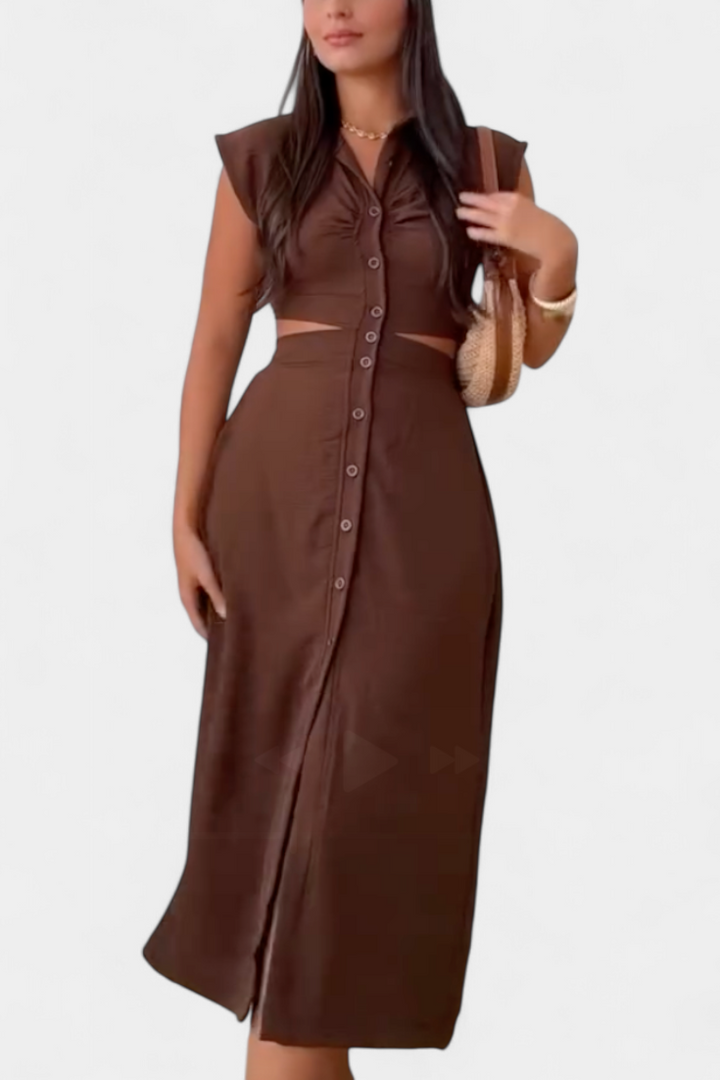 Griselda Midi Dress with Buttons and Open Waist