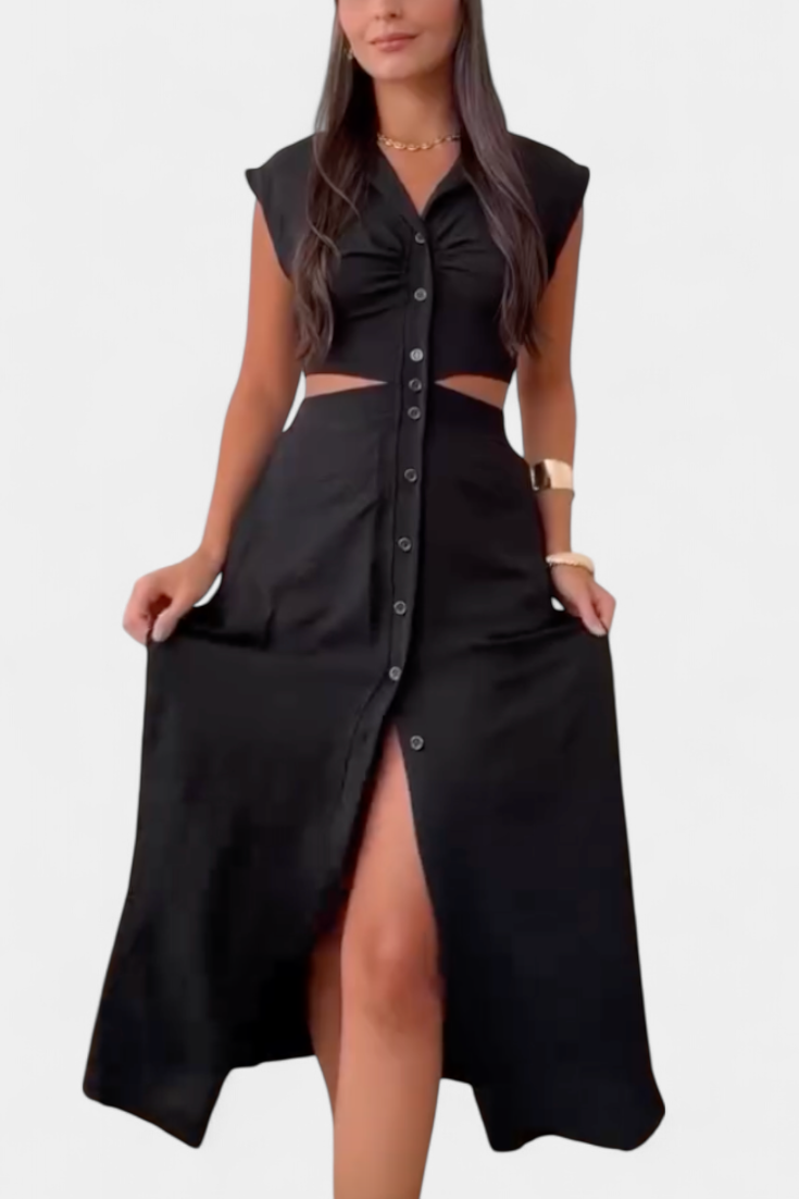 Griselda Midi Dress with Buttons and Open Waist