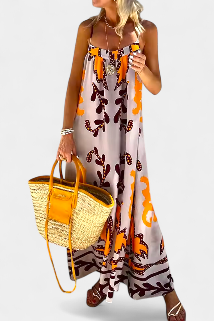 Vilma Tropical Print Dress with Open Back