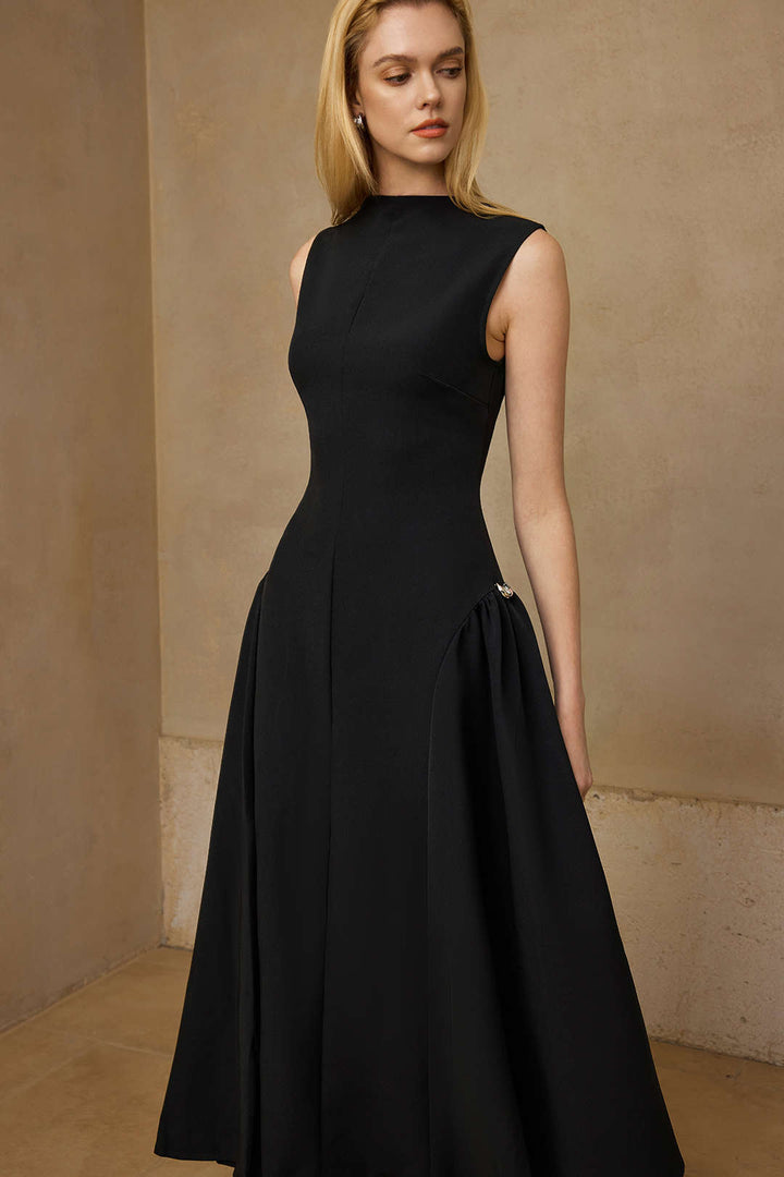 Metallic Decor Zipper Sleeveless Maxi Dress