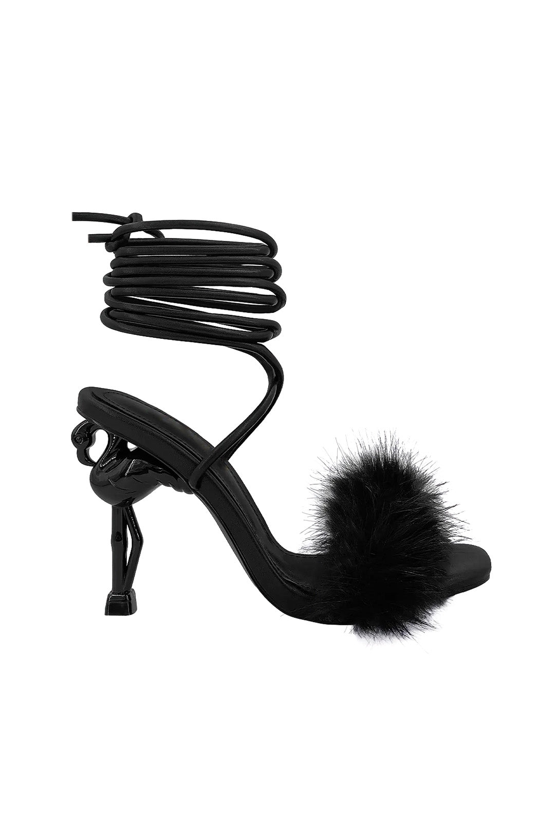 Fur Lace-Up Pointed Toe Heels