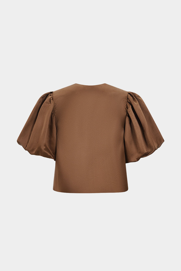 Satin Puff Sleeve Short-Sleeve Shirt