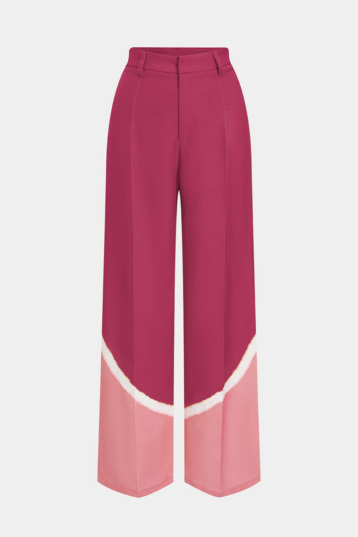 Contrast Pleated Wide Leg Trousers