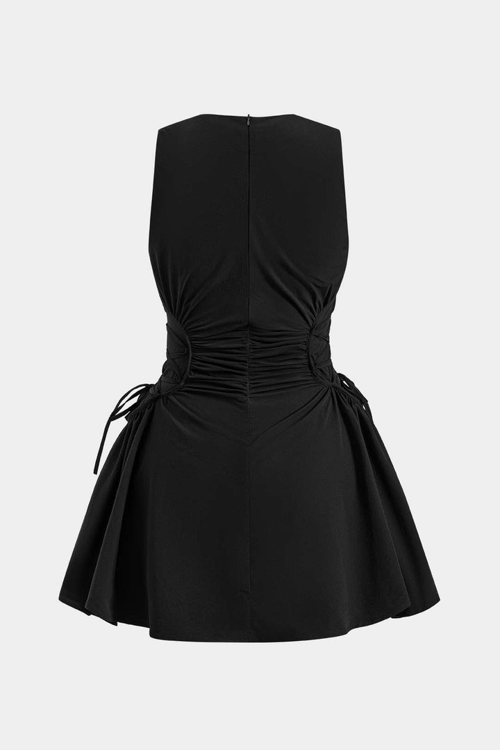 Ruched Strappy Zipper Sleeveless Mini Dress