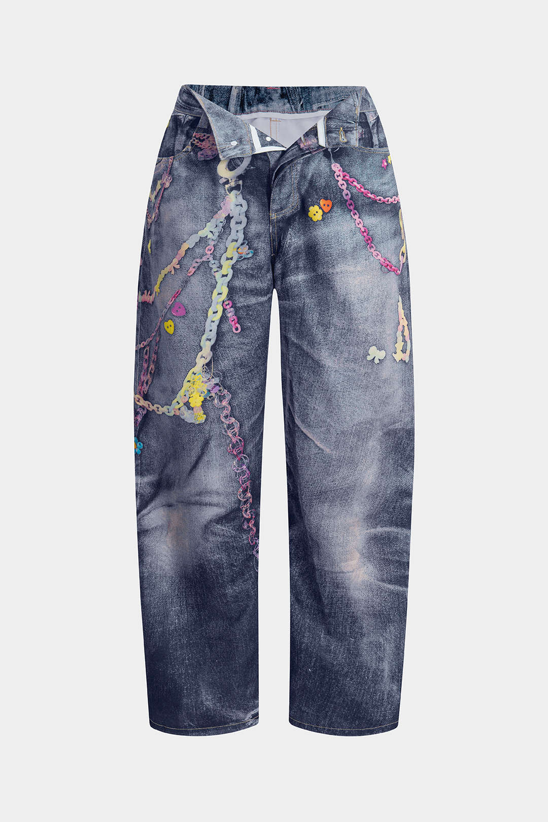 Abstract Print Button Wide Leg Trousers