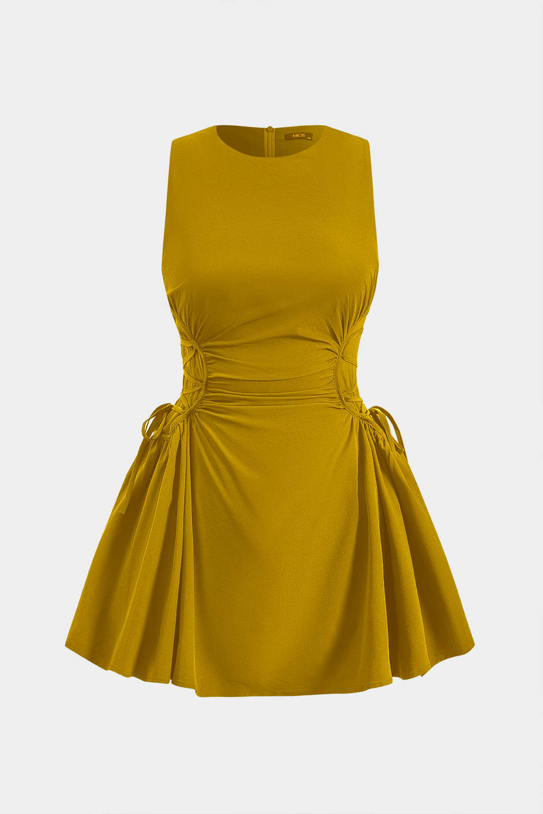Ruched Strappy Zipper Sleeveless Mini Dress