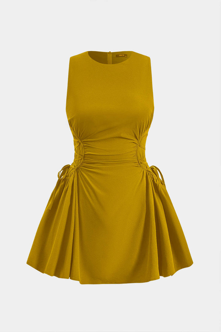 Ruched Strappy Zipper Sleeveless Mini Dress