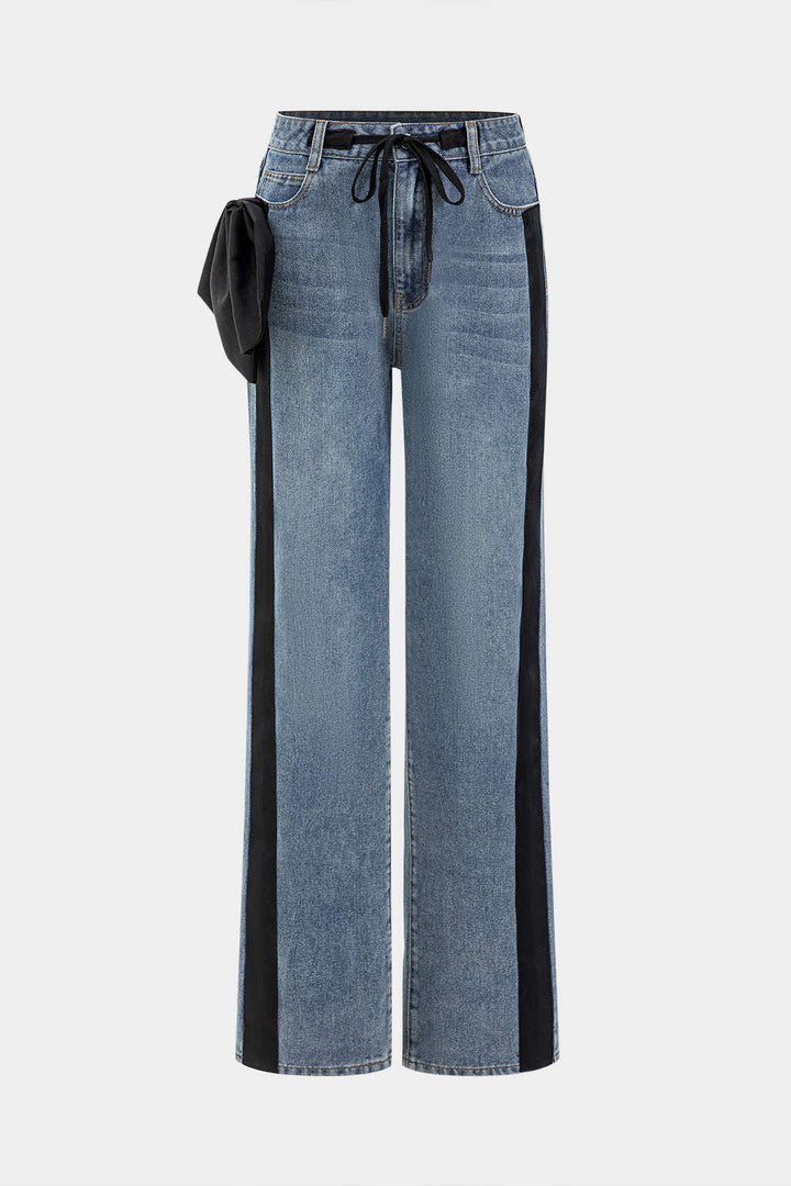 Bow Tie Patchwork Pocket Jeans