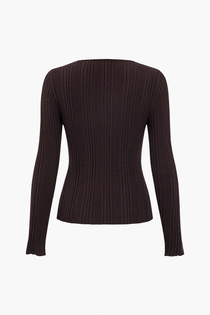 Solid Knit Button Long-Sleeve Top