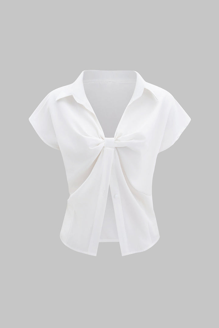 Ruched Pleated Short-Sleeve Shirt