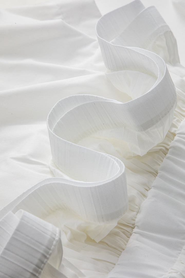 Pleated Ruffle Button Short-Sleeve Shirt