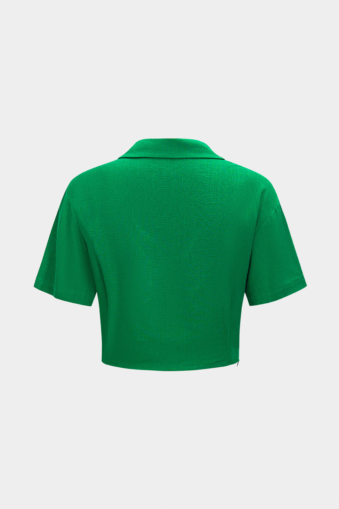 Linen Asymmetrical Ruched V-Neck Short-Sleeve Shirt