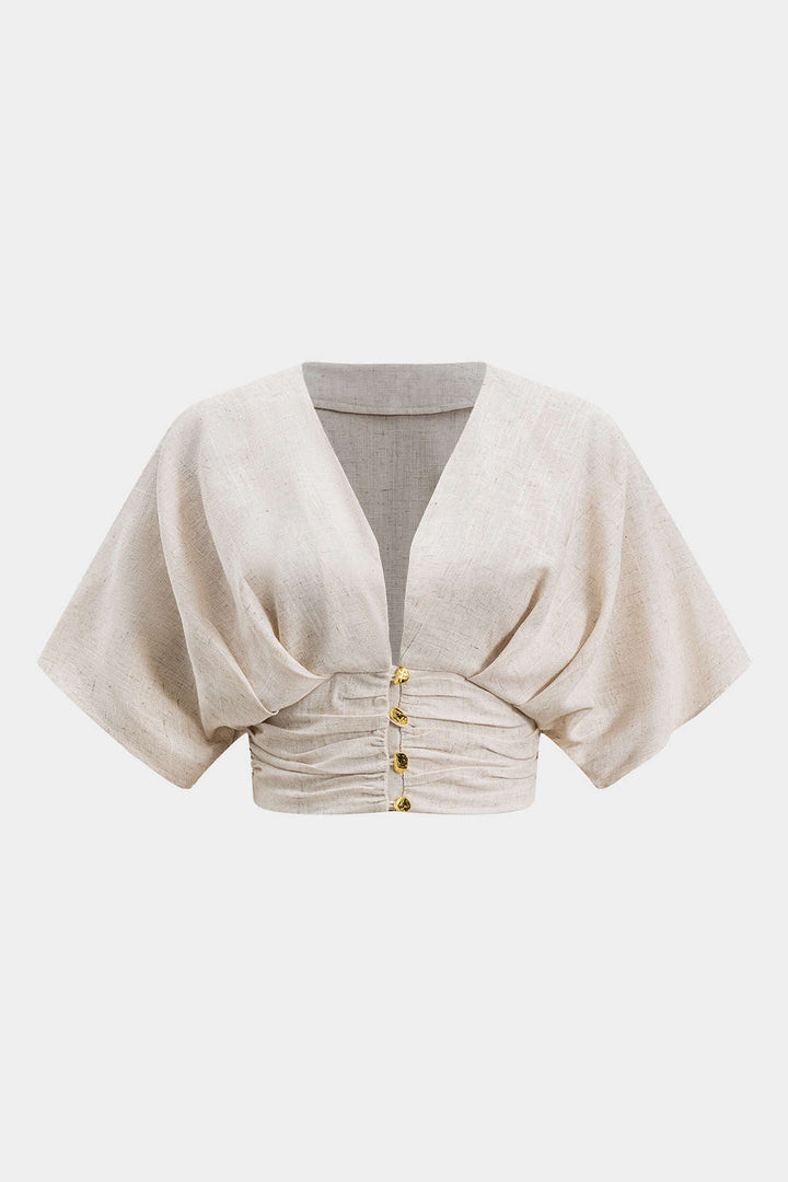 Linen Metallic Short-Sleeve Shirt