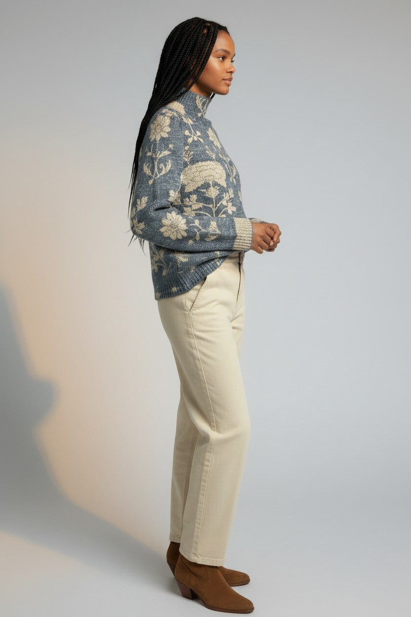Ava | Floral Jacquard Turtleneck Sweater for Women