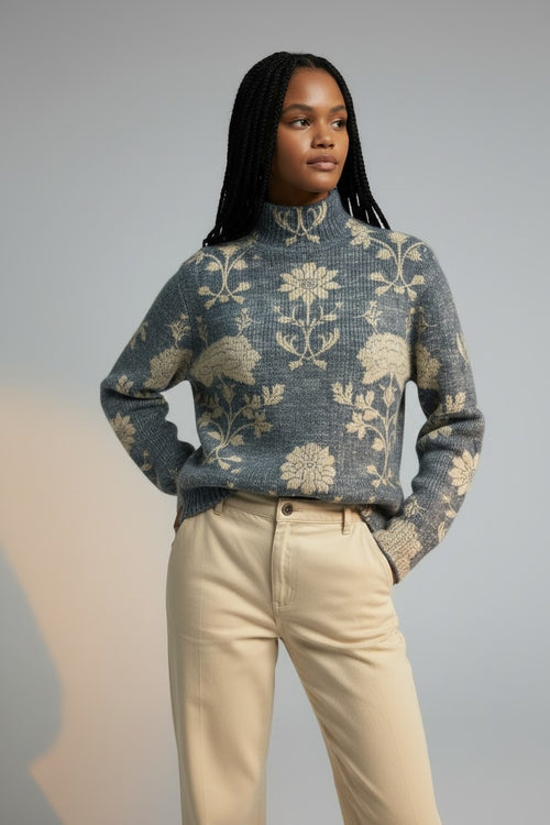 Ava | Floral Jacquard Turtleneck Sweater for Women
