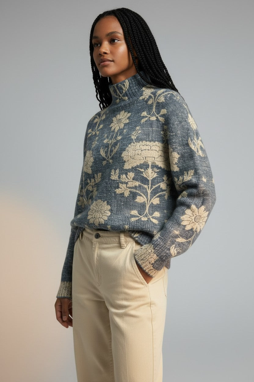 Ava | Floral Jacquard Turtleneck Sweater for Women