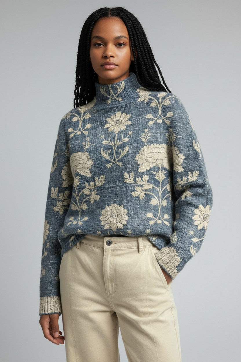 Ava | Floral Jacquard Turtleneck Sweater for Women