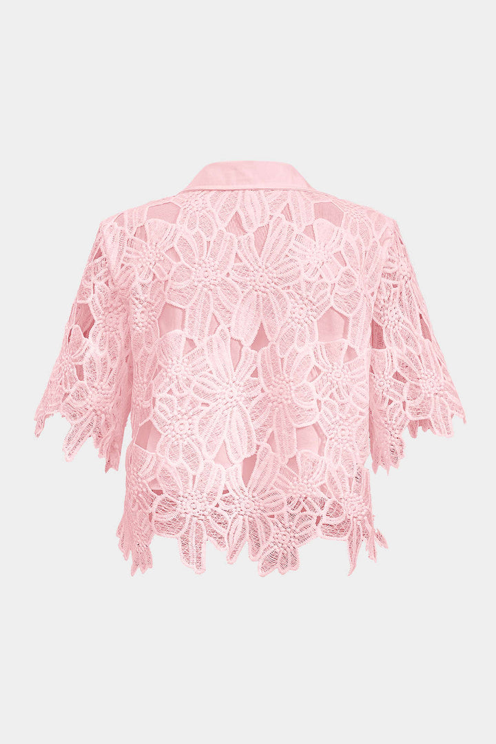 Hollow Out Lace Top And Tie Up Trousers Set