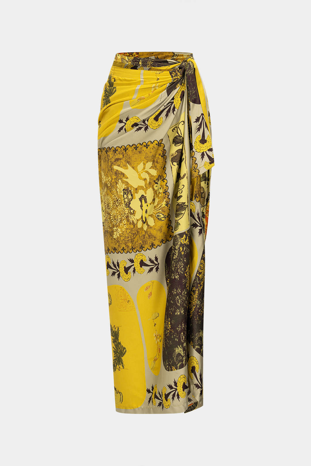 Retro Print Satin Tie Front Skirt
