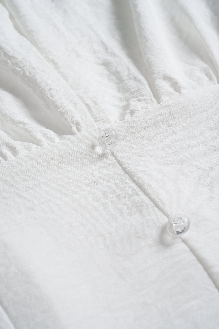 Pleated Sleeves Button Short-Sleeve Shirt