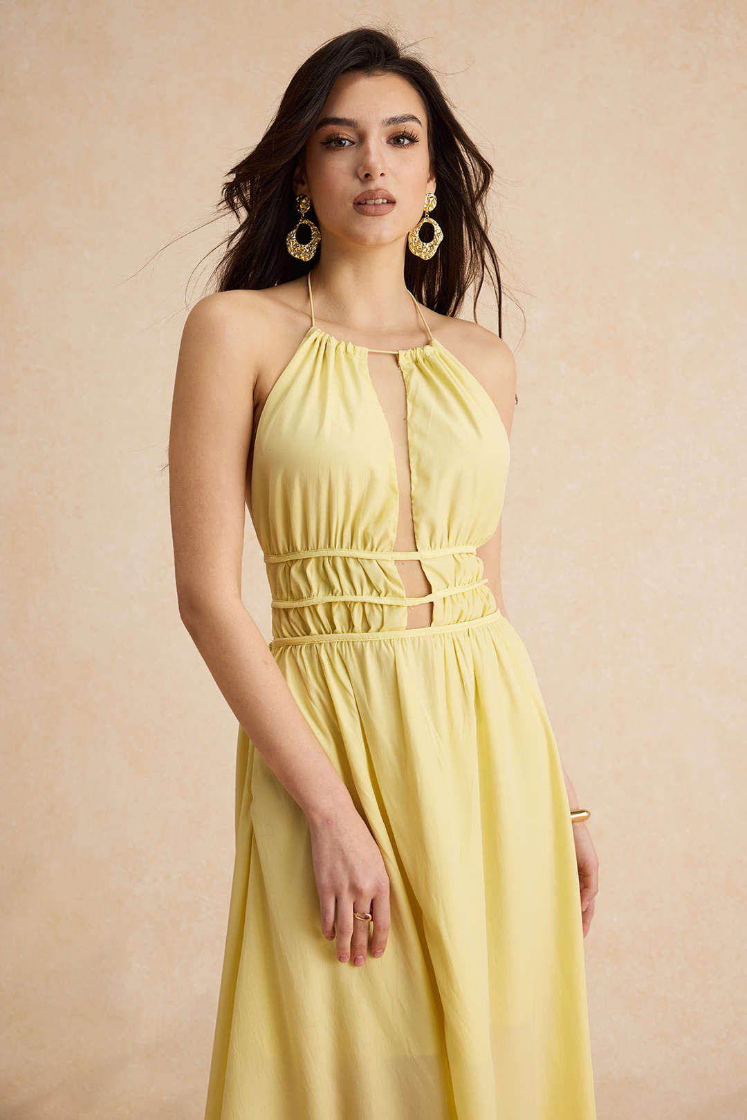 Halter Neck Cut Out Sleeveless Maxi Dress