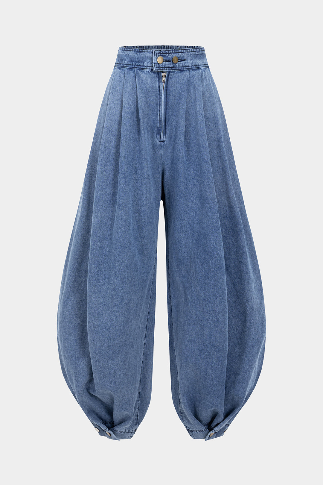 Denim High Waist Zipper Barrel Jeans