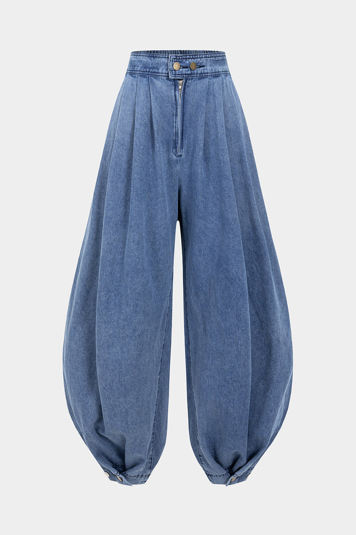 Denim High Waist Zipper Barrel Jeans