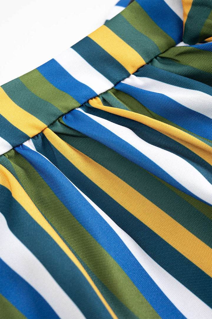 Contrast Stripe Print Ruched Tie Front Trousers
