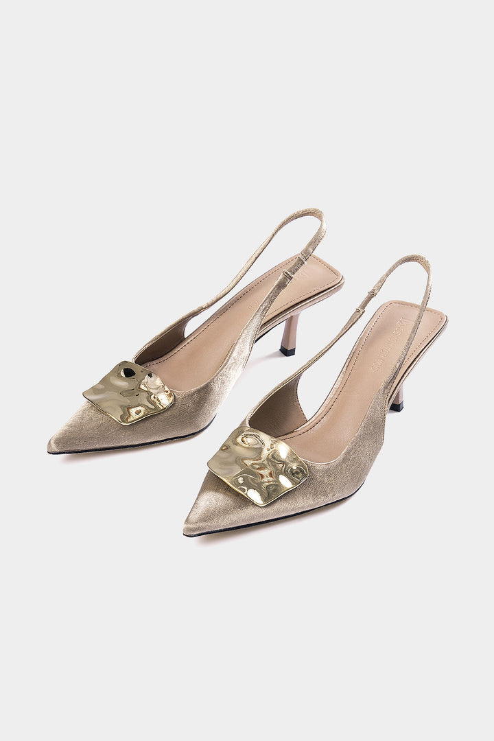 Metallic Decor Buckle Pointed Heels