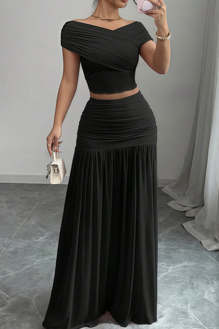 Ruched Patchwork Top And Skirt Set
