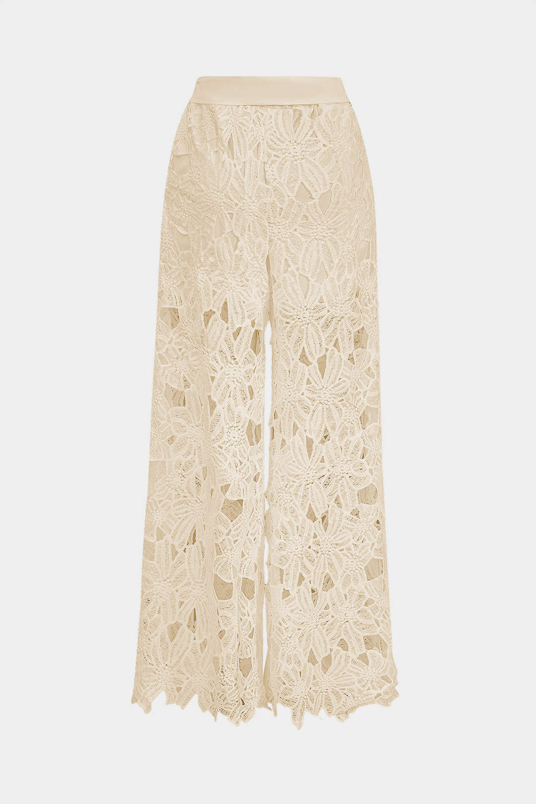 Hollow Out Lace Top And Tie Up Trousers Set