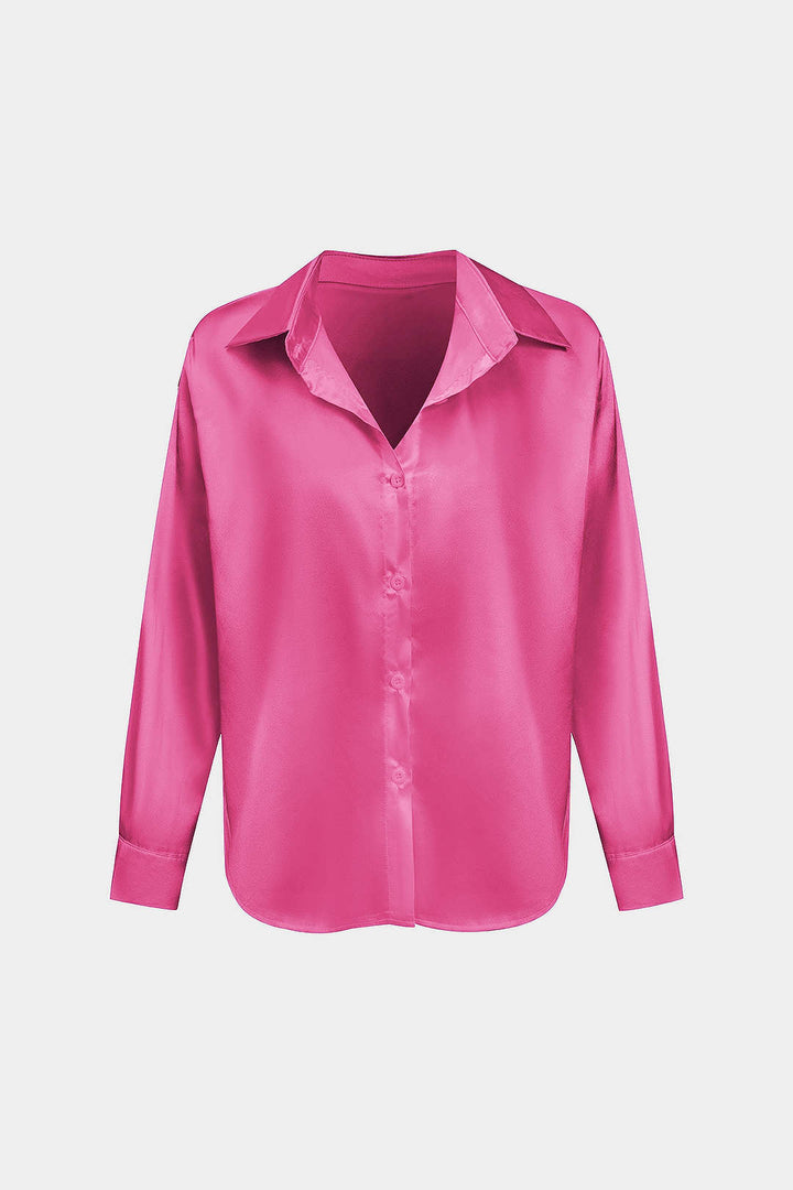 Basic Solid Satin Long-Sleeve Shirt