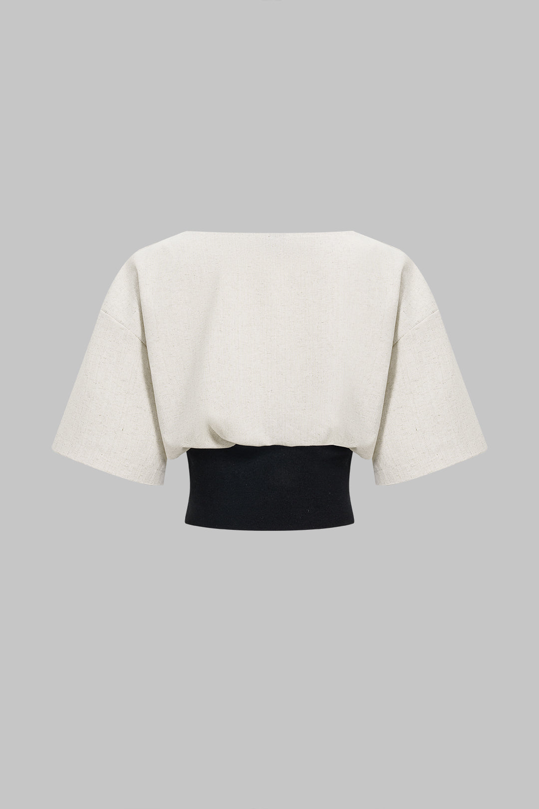 Linen Patchwork Ruched Short-Sleeve Shirt