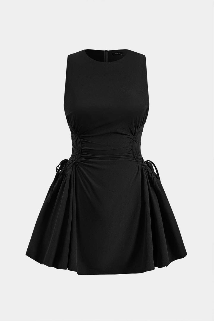 Ruched Strappy Zipper Sleeveless Mini Dress