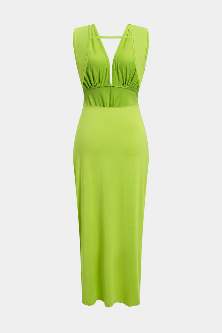 Ruched Twist Knot Backless Sleeveless Midi Dress