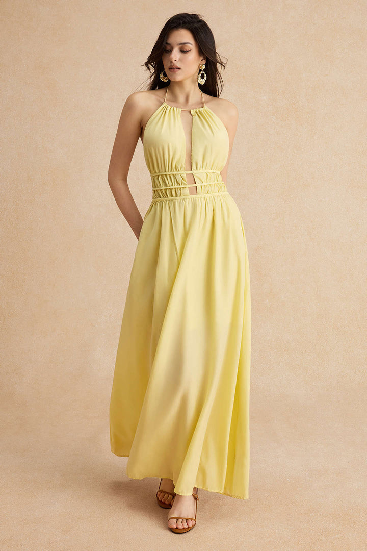 Halter Neck Cut Out Sleeveless Maxi Dress