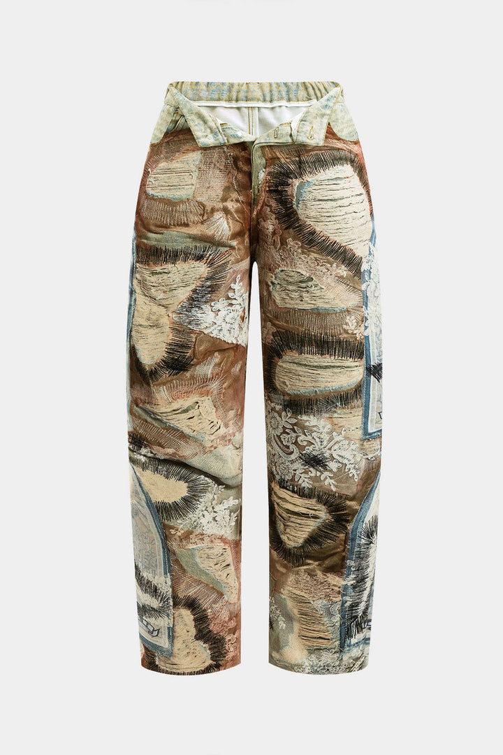 Abstract Print Button Pocket Trousers
