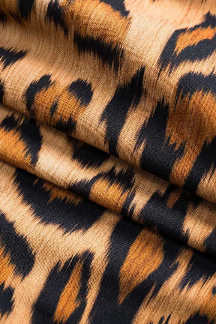 Leopard Print Ruched Bustier Slip Midi Dress