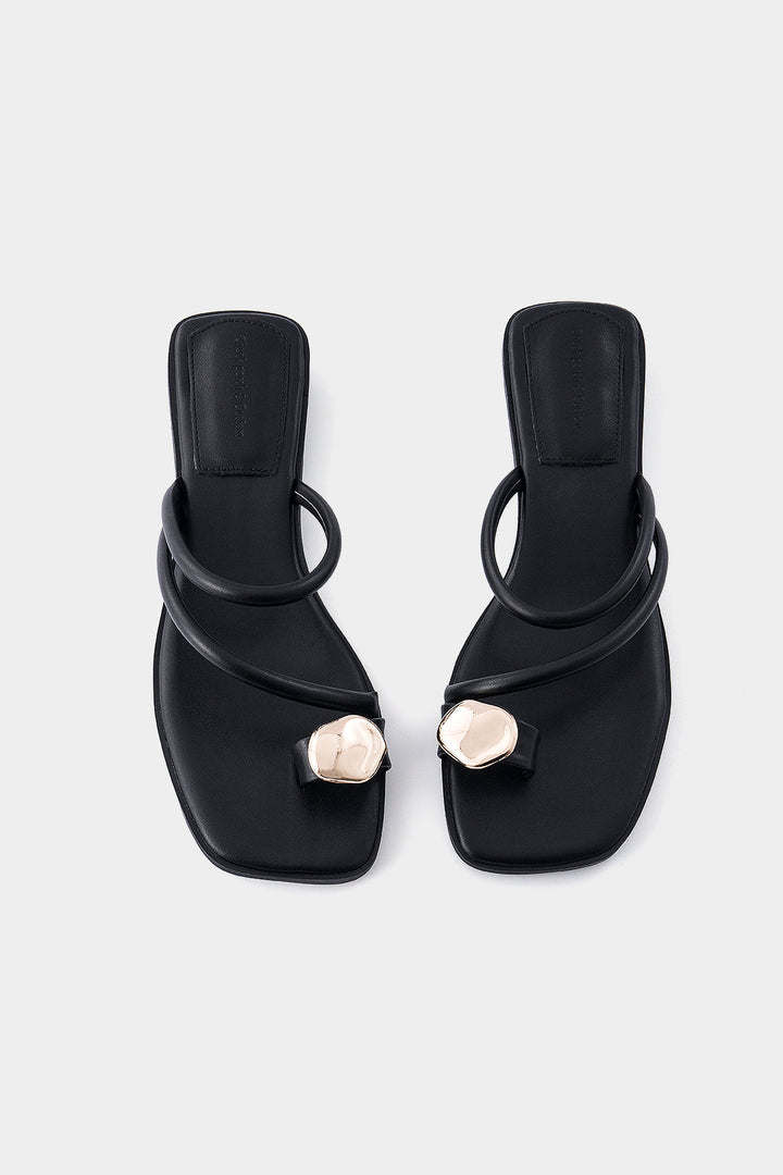 Metallic Decor Open Square Toe Flats