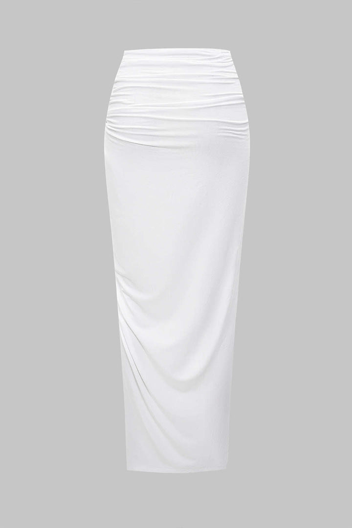 Asymmetrical Ruched Slit Chain Skirt