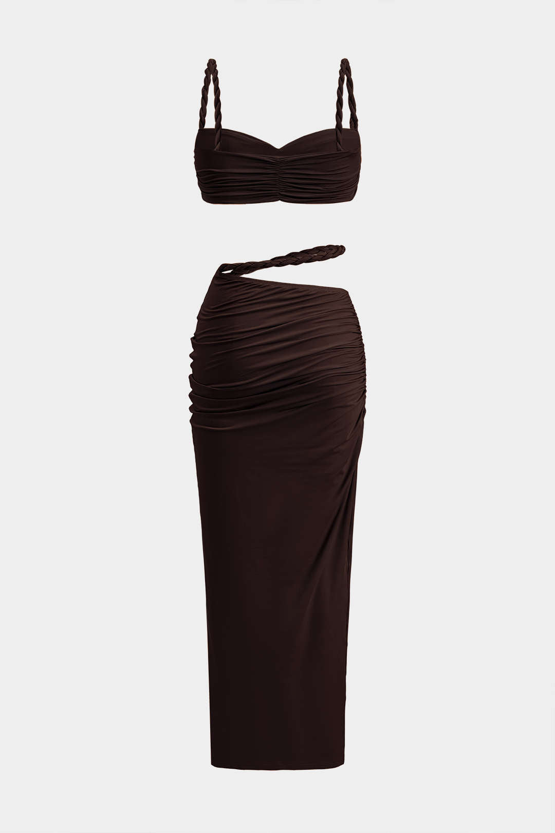 Ruched Backless Cami Top And Cut Out Skirt Set