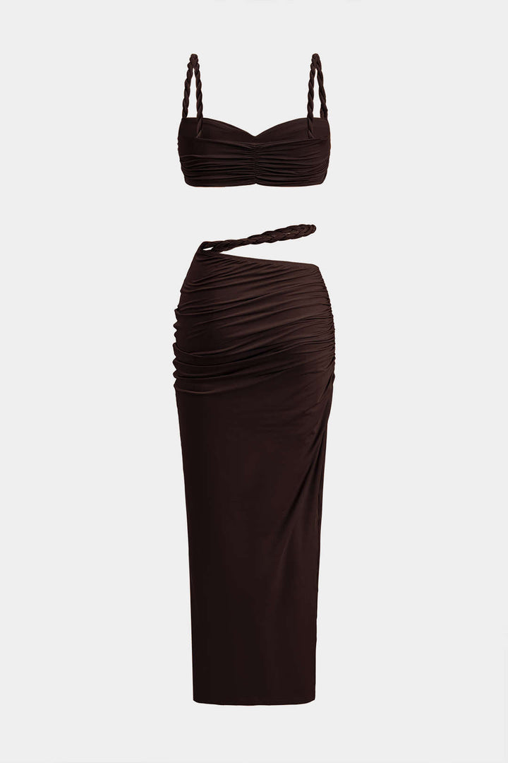 Ruched Backless Cami Top And Cut Out Skirt Set