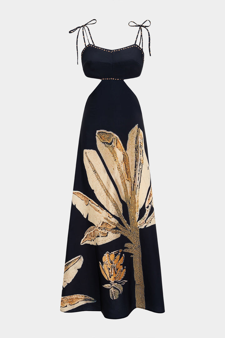 Floral Print Cut Out Backless Slip Sleeveless Maxi Dress