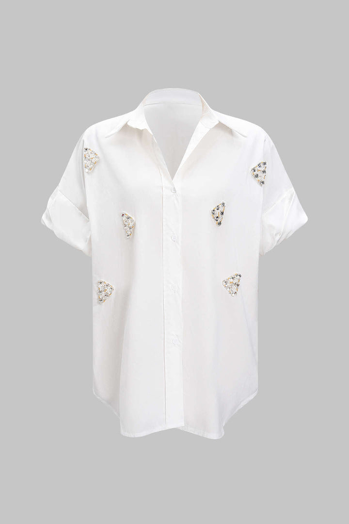 Rhinestone Triangle Bead Short-Sleeve Shirt