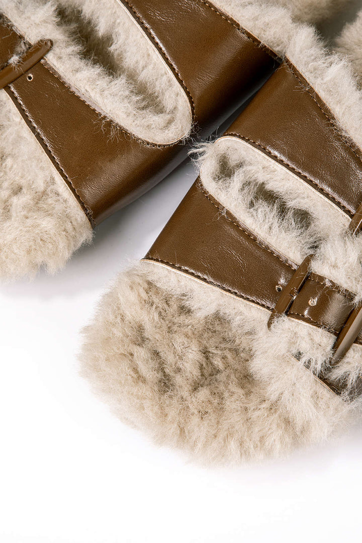 Faux Leather Faux Fur Slippers