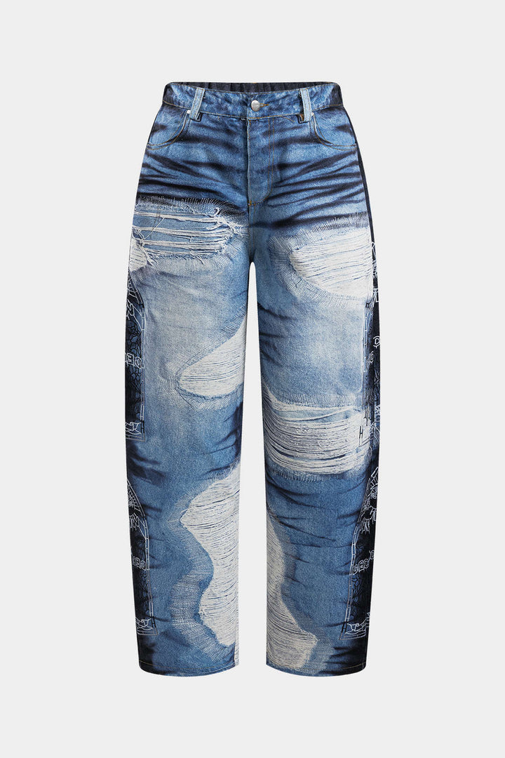 Abstract Print Button Pocket Trousers