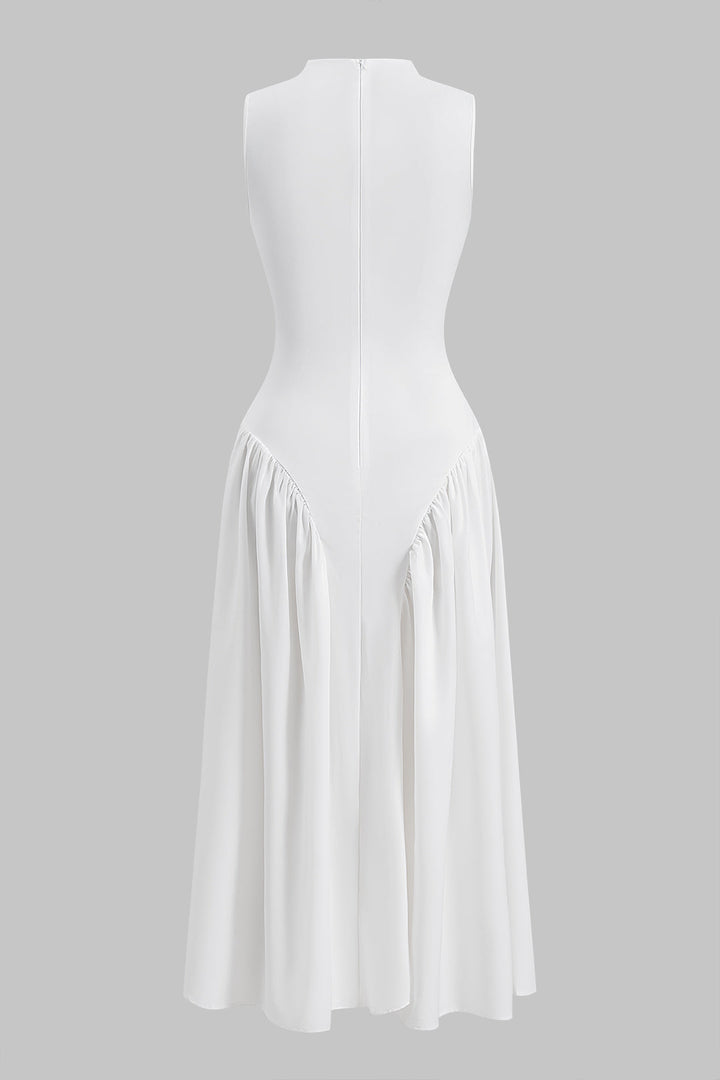 Solid Ruched Sleeveless Midi Dress