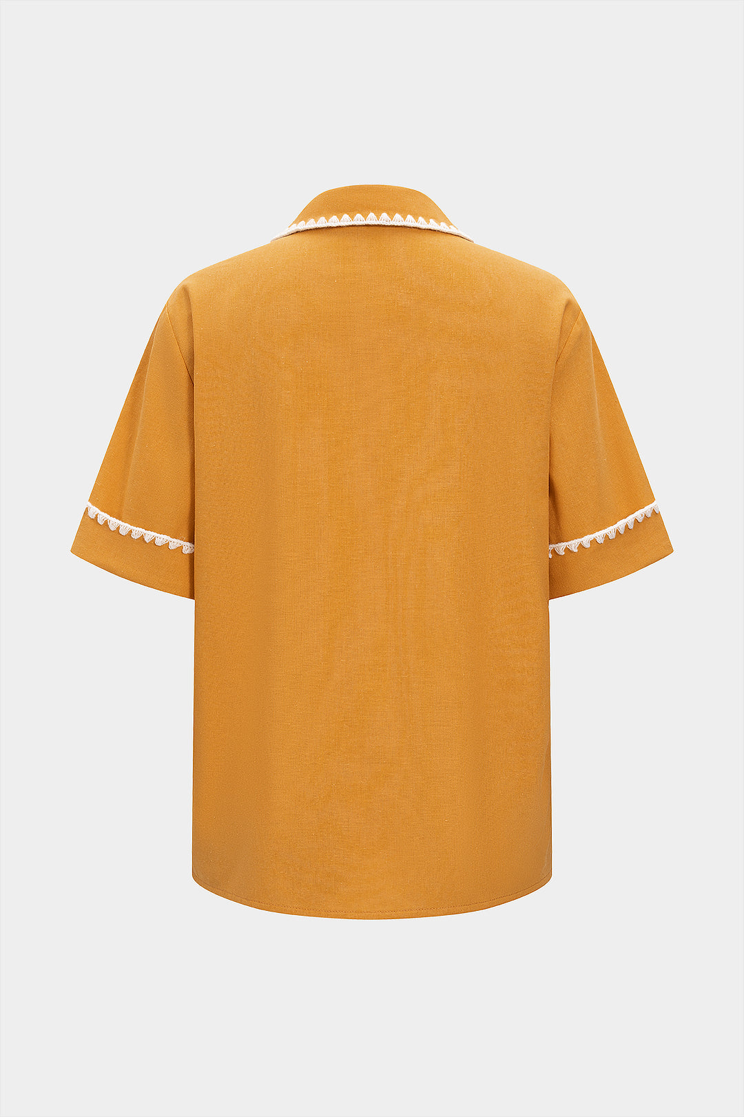 Linen Button Contrast Whipstitching Short-Sleeve Shirt
