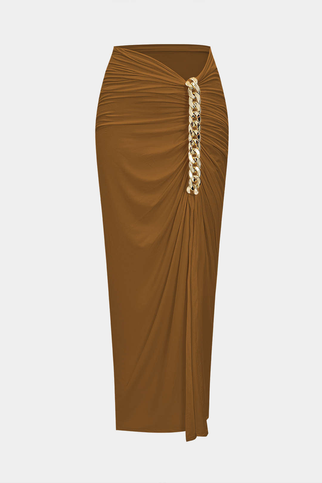 Asymmetrical Ruched Slit Chain Skirt