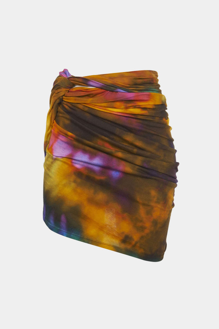 Tie Dye Ombre Print Ruched Twist Knot Skirt